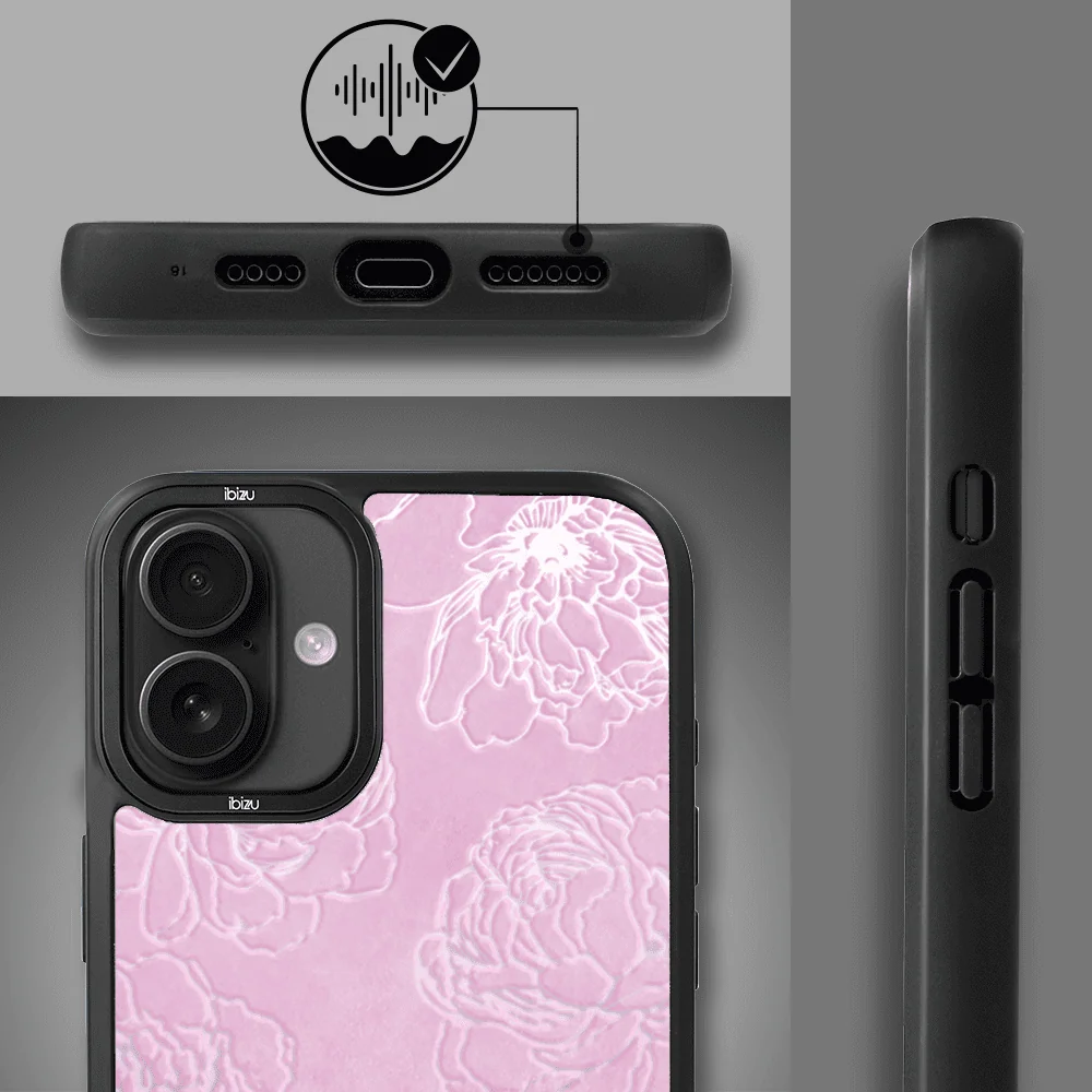 Etui do iPhone 16 IBIZU DropGuard Matt z MagSafe, Relief Garden, Różowe piwonie (7)