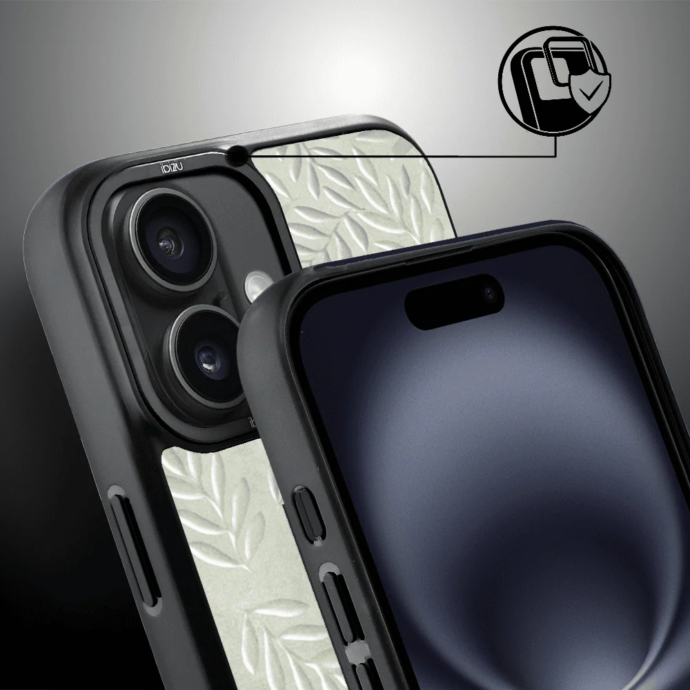 Etui do iPhone 16 IBIZU DropGuard Matt z MagSafe, Relief Garden, Ślad oliwki (3)