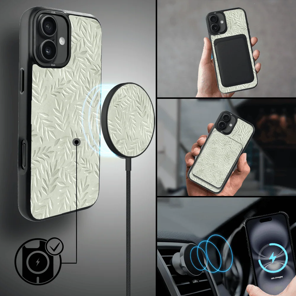 Etui do iPhone 16 IBIZU DropGuard Matt z MagSafe, Relief Garden, Ślad oliwki (5)
