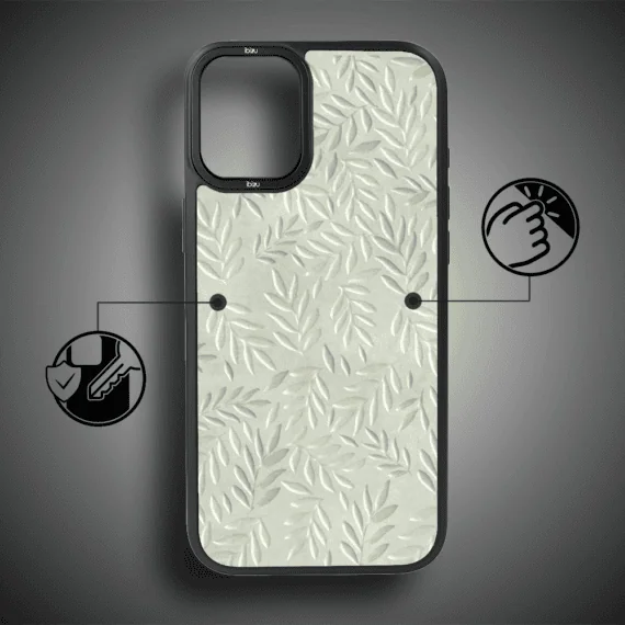 Etui do iPhone 16 IBIZU DropGuard Matt z MagSafe, Relief Garden, Ślad oliwki (7)