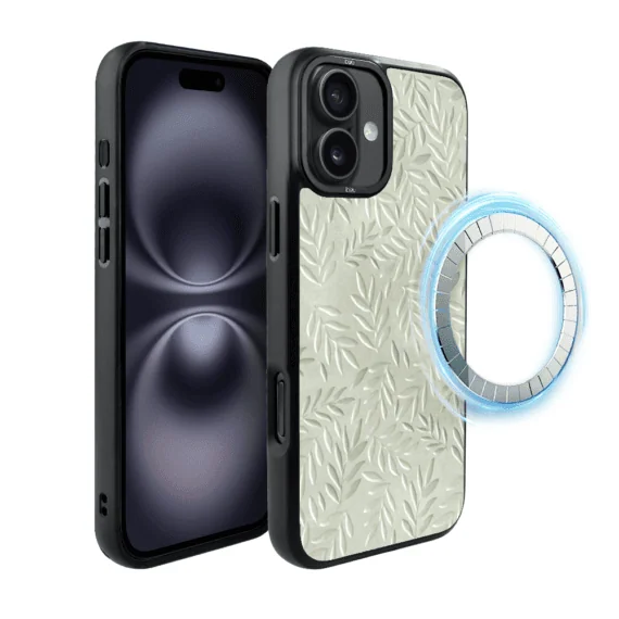 Etui do iPhone 16 IBIZU DropGuard Matt z MagSafe, Relief Garden, Ślad oliwki (8)