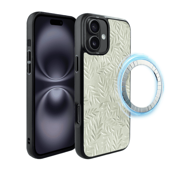 Etui do iPhone 16 IBIZU DropGuard Matt z MagSafe, Relief Garden, Ślad oliwki (8)