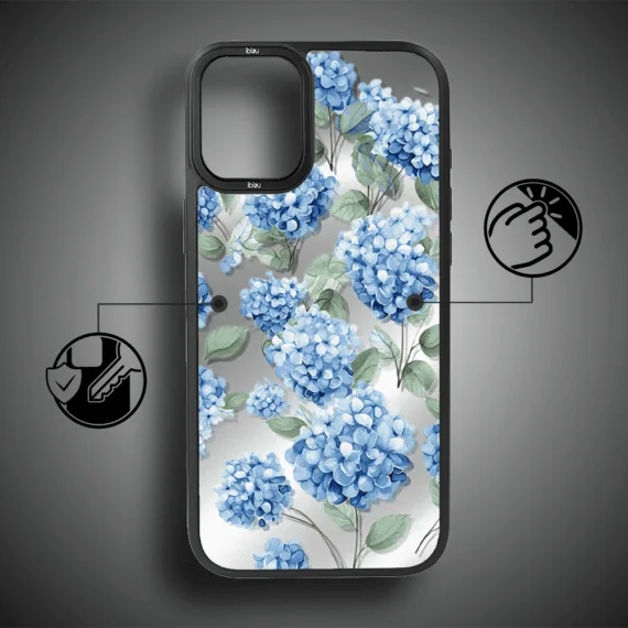 Etui do iPhone 16 IBIZU DropGuard Matt z MagSafe, Relief Garden, Szafirowa Hortensja (1)