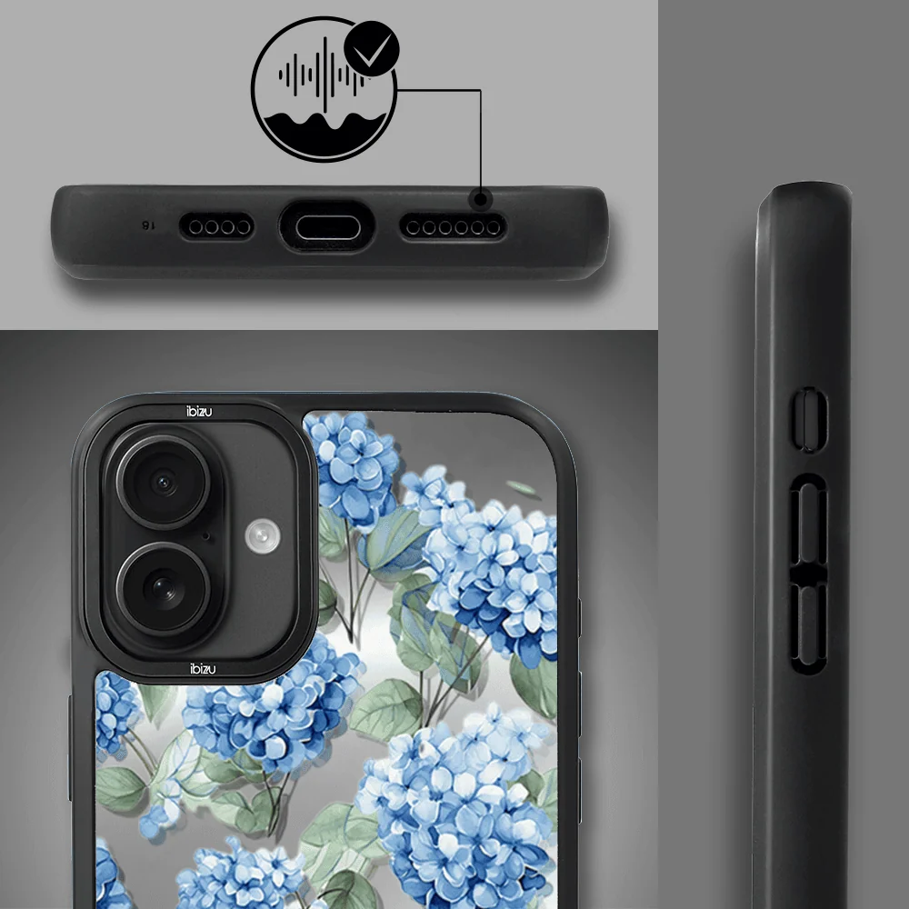 Etui do iPhone 16 IBIZU DropGuard Matt z MagSafe, Relief Garden, Szafirowa Hortensja (4)