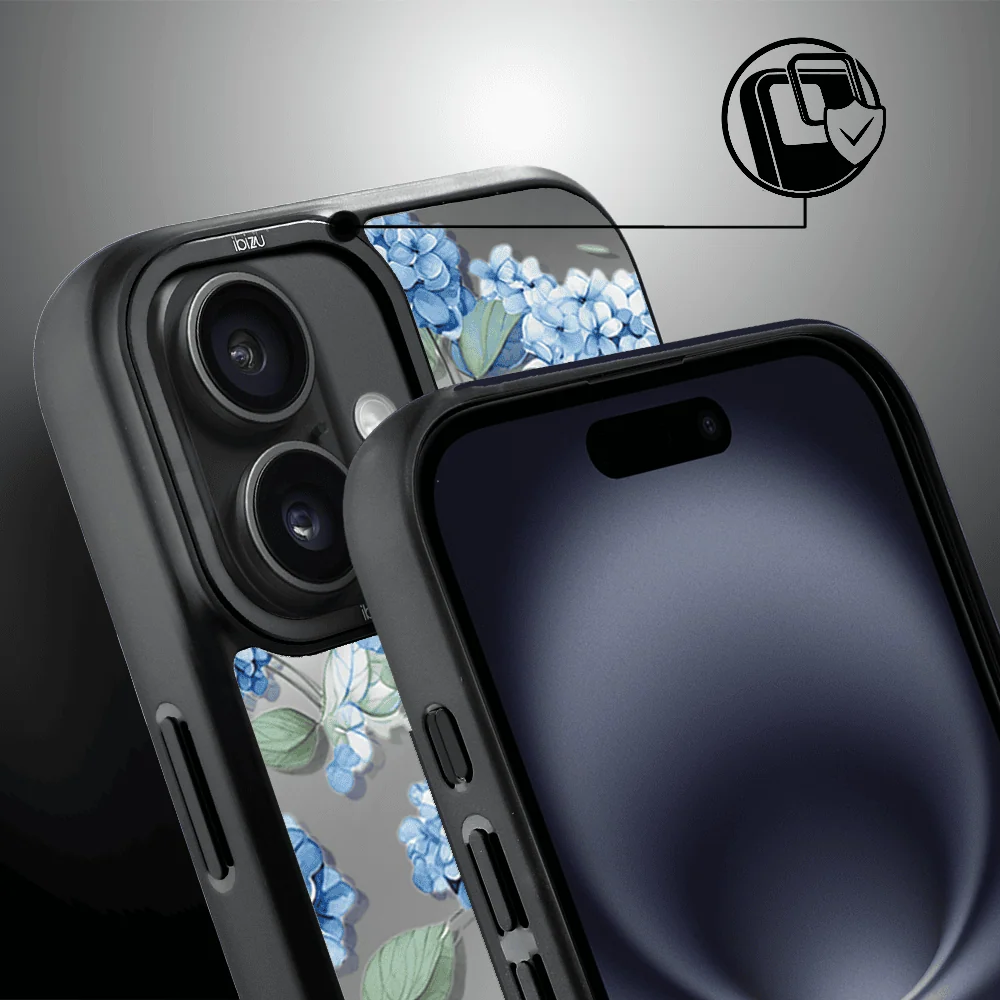 Etui do iPhone 16 IBIZU DropGuard Matt z MagSafe, Relief Garden, Szafirowa Hortensja (5)