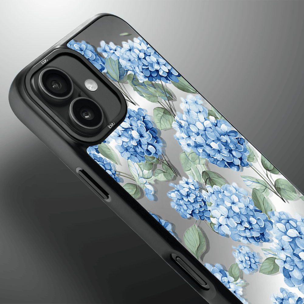 Etui do iPhone 16 IBIZU DropGuard Matt z MagSafe, Relief Garden, Szafirowa Hortensja (6)