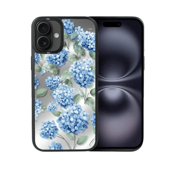 Etui do iPhone 16 IBIZU DropGuard Matt z MagSafe, Relief Garden, Szafirowa Hortensja (8)