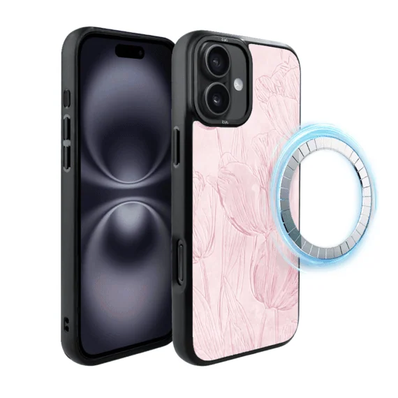Etui do iPhone 16 IBIZU DropGuard Matt z MagSafe, Relief Garden, Tulipanowy fresk1