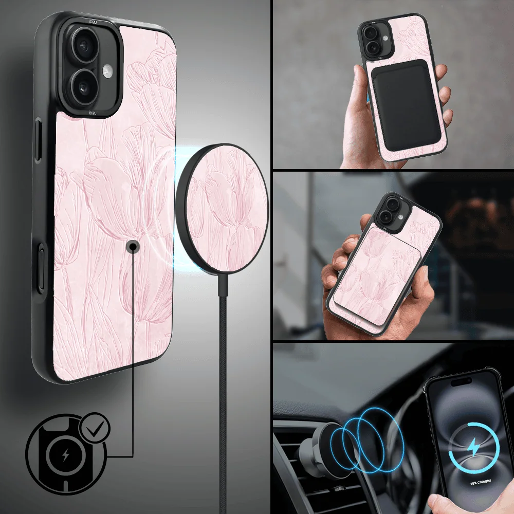 Etui do iPhone 16 IBIZU DropGuard Matt z MagSafe, Relief Garden, Tulipanowy fresk6