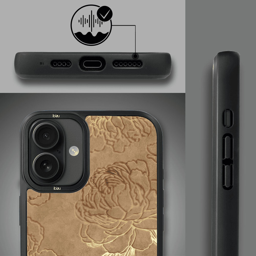 Etui do iPhone 16 IBIZU DropGuard Matt z MagSafe, Relief Garden, Złote piwonie (2)