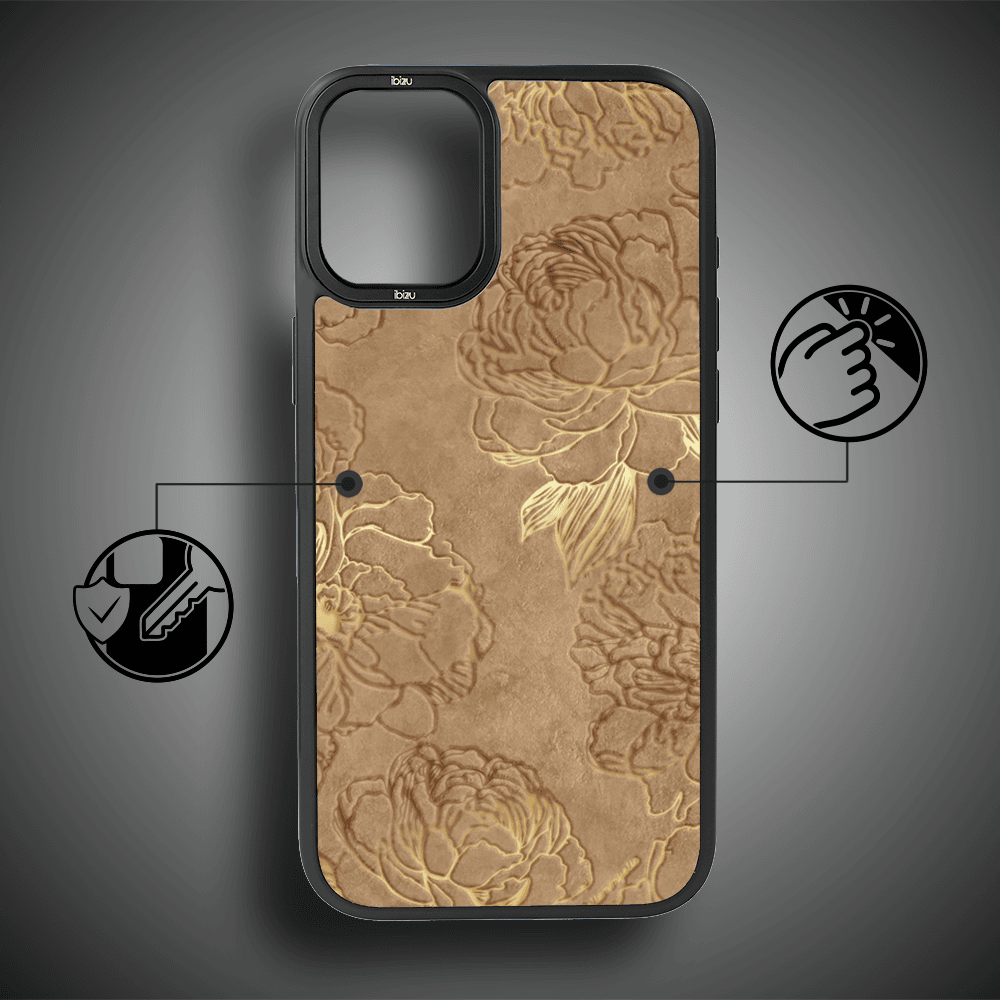 Etui do iPhone 16 IBIZU DropGuard Matt z MagSafe, Relief Garden, Złote piwonie (7)
