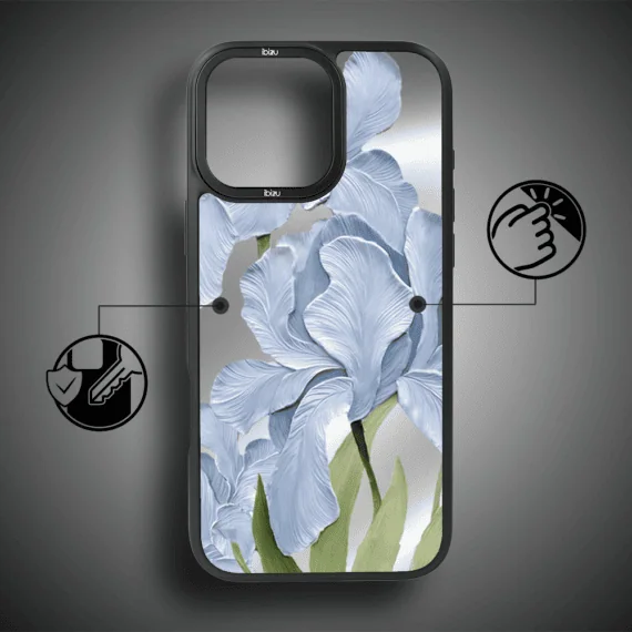 Etui do iPhone 16 Pro IBIZU DropGuard Matt z MagSafe, Relief Garden, Błękitny Irys (7)