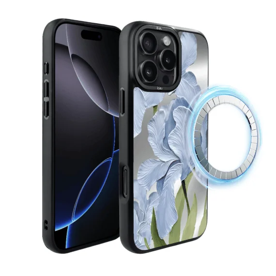 Etui do iPhone 16 Pro IBIZU DropGuard Matt z MagSafe, Relief Garden, Błękitny Irys (8)