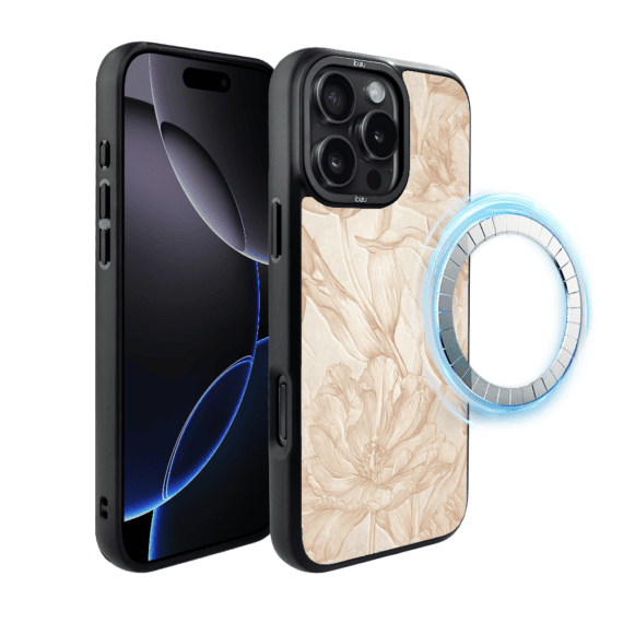 Etui do iPhone 16 Pro IBIZU DropGuard Matt z MagSafe, Relief Garden, Botaniczny biskwit (2)