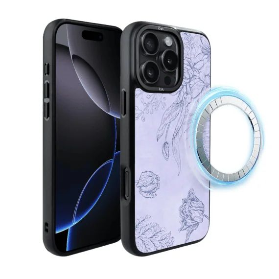 Etui do iPhone 16 Pro IBIZU DropGuard Matt z MagSafe, Relief Garden, Kwiatowa płaskorzeźba (1)