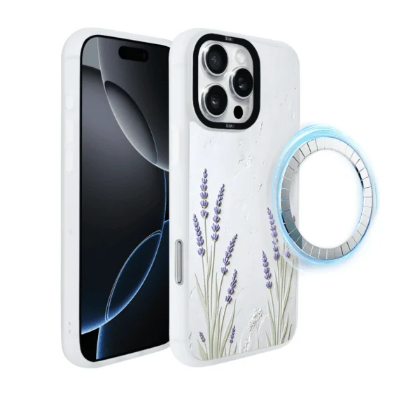 Etui-do-iPhone-16-Pro-IBIZU-DropGuard-Matt-z-MagSafe-Relief-Garden-Prowansalska-lawend-2