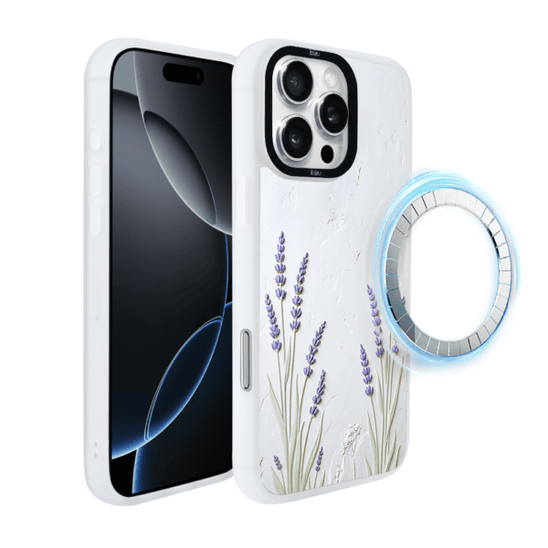 Etui do iPhone 16 Pro Max IBIZU DropGuard Matt z MagSafe, Relief Garden, Prowansalska lawenda