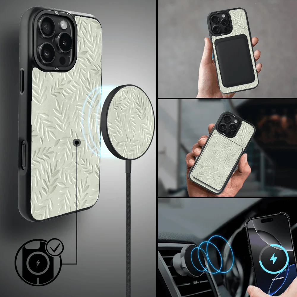 Etui do iPhone 16 Pro IBIZU DropGuard Matt z MagSafe, Relief Garden, Ślad oliwki (5)