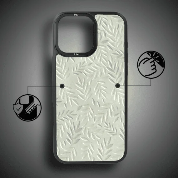 Etui do iPhone 16 Pro IBIZU DropGuard Matt z MagSafe, Relief Garden, Ślad oliwki (7)