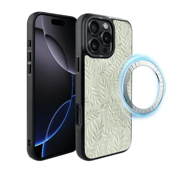 Etui do iPhone 16 Pro IBIZU DropGuard Matt z MagSafe, Relief Garden, Ślad oliwki (8)