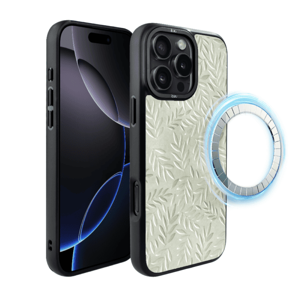 Etui do iPhone 16 Pro IBIZU DropGuard Matt z MagSafe, Relief Garden, Ślad oliwki (8)