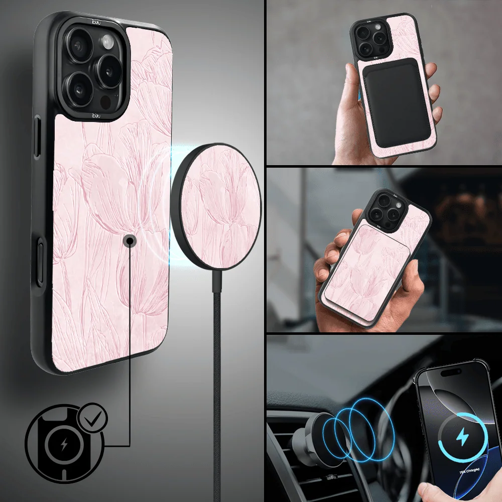 Etui do iPhone 16 Pro IBIZU DropGuard Matt z MagSafe, Relief Garden, Tulipanowy fresk6