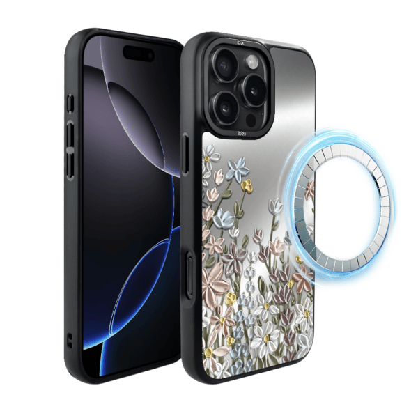 Etui do iPhone 16 Pro IBIZU DropGuard Matt z MagSafe, Relief Garden, Wiosenna łąka (1)