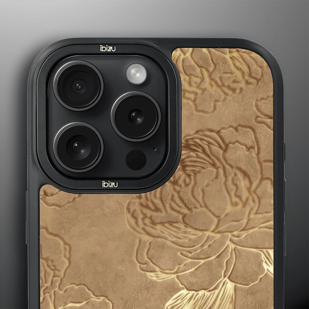 Etui do iPhone 16 Pro IBIZU DropGuard Matt z MagSafe, Relief Garden, Złote piwonie (2)