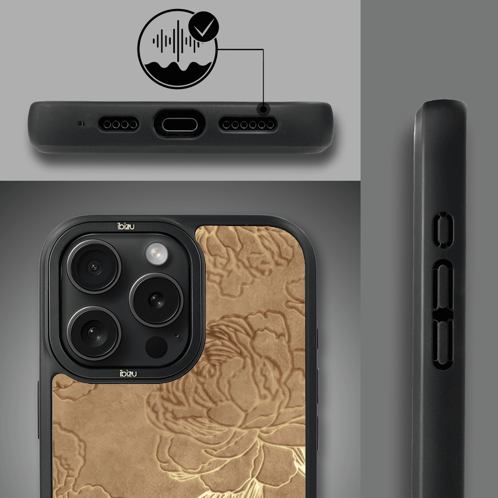 Etui do iPhone 16 Pro IBIZU DropGuard Matt z MagSafe, Relief Garden, Złote piwonie (3)