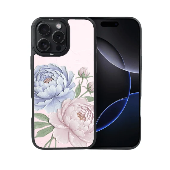 Etui do iPhone 16 Pro Max IBIZU DropGuard Matt z MagSafe, Relief Garden, Piwoniowy róż (3)