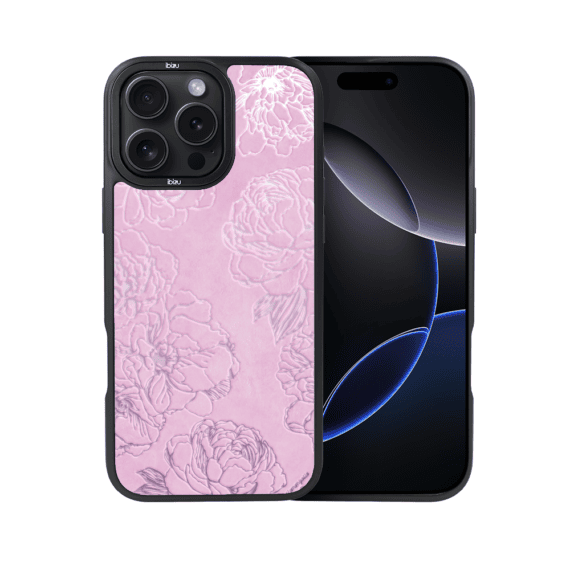 Etui do iPhone 16 Pro Max IBIZU DropGuard Matt z MagSafe, Relief Garden, Różowe piwonie (3)