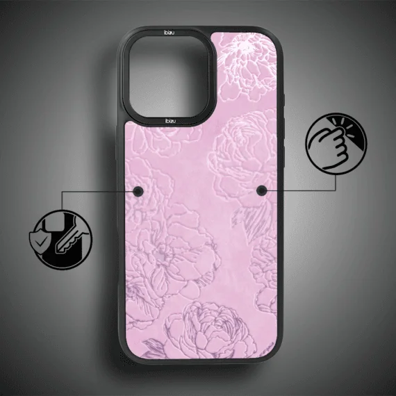 Etui do iPhone 16 Pro Max IBIZU DropGuard Matt z MagSafe, Relief Garden, Różowe piwonie (4)