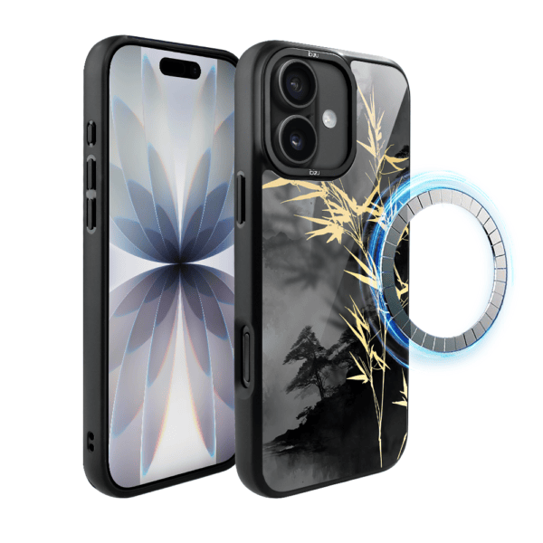 Etui do iPhone 17 IBIZU DropGuard Matt z MagSafe, Azja, Złoty bambus (3)