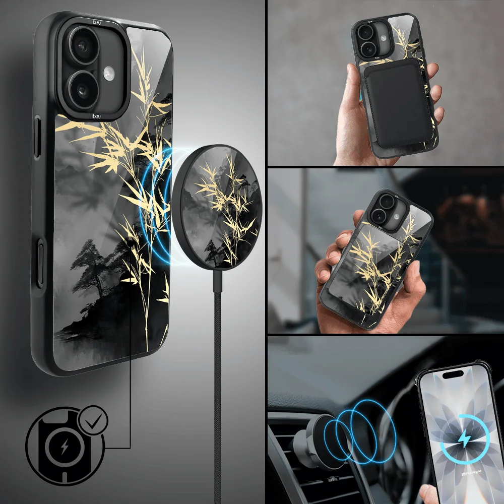 Etui do iPhone 17 IBIZU DropGuard Matt z MagSafe, Azja, Złoty bambus (5)