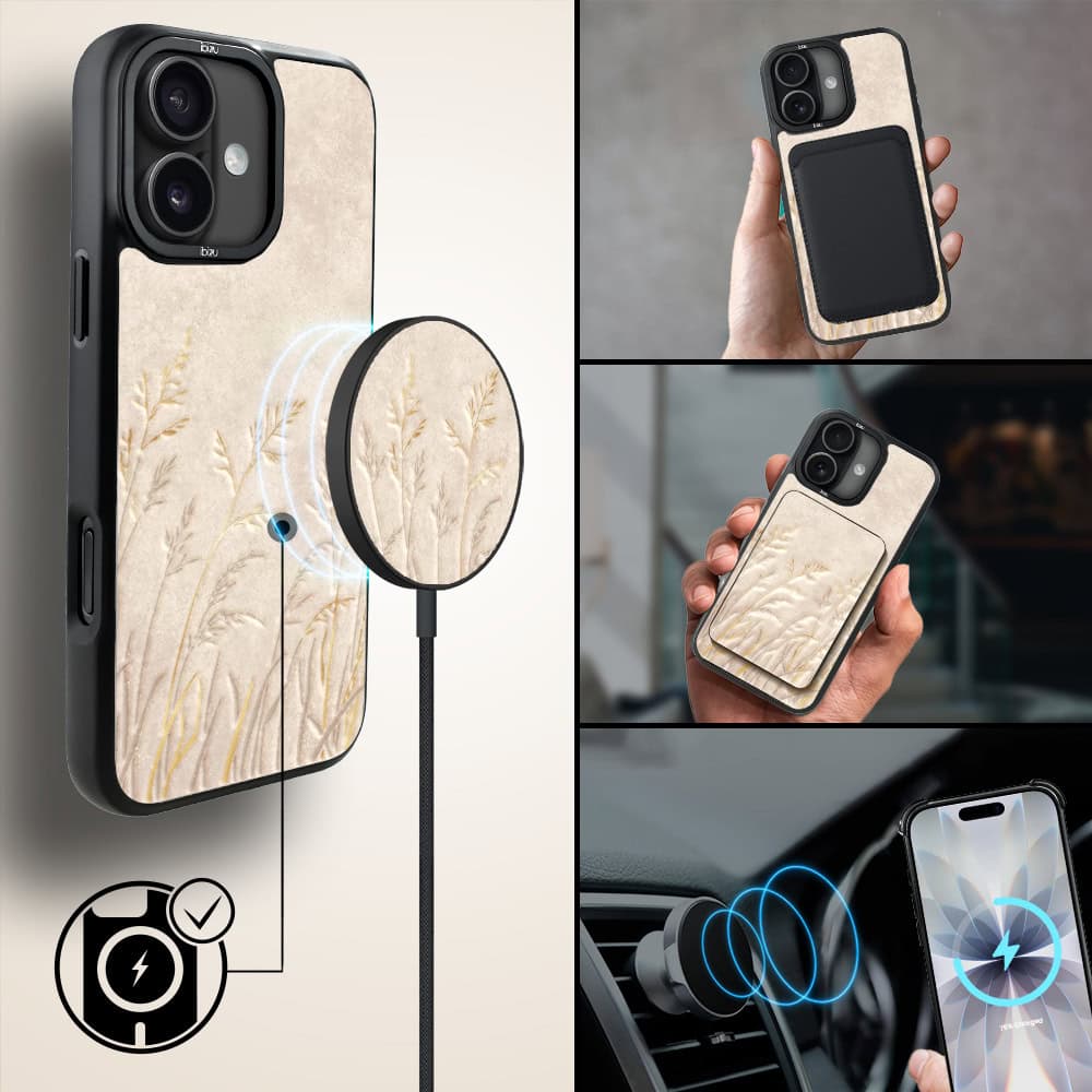 Etui do iPhone 17 IBIZU DropGuard Matt z MagSafe, Boho, Kłosy z piaskowca (2)
