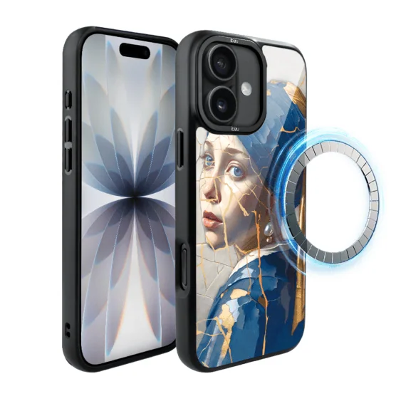 Etui do iPhone 17 IBIZU DropGuard Matt z MagSafe, Kintsugi Art, kobieta z perłą (1)