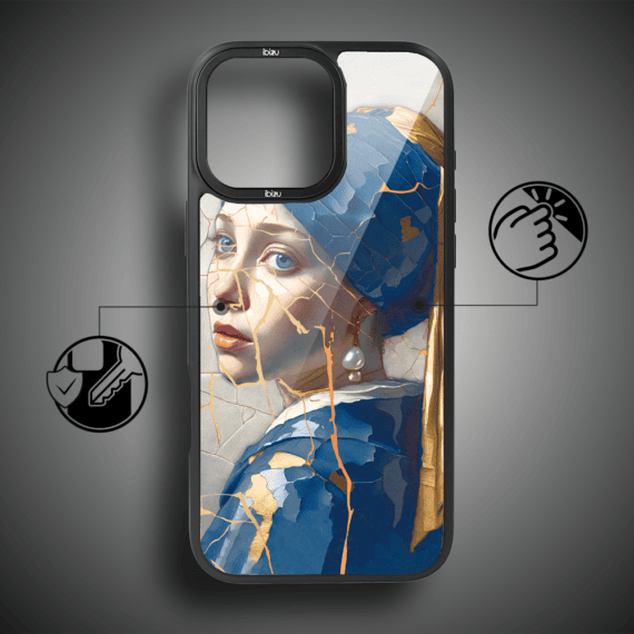 Etui do iPhone 17 IBIZU DropGuard Matt z MagSafe, Kintsugi Art, kobieta z perłą (2)