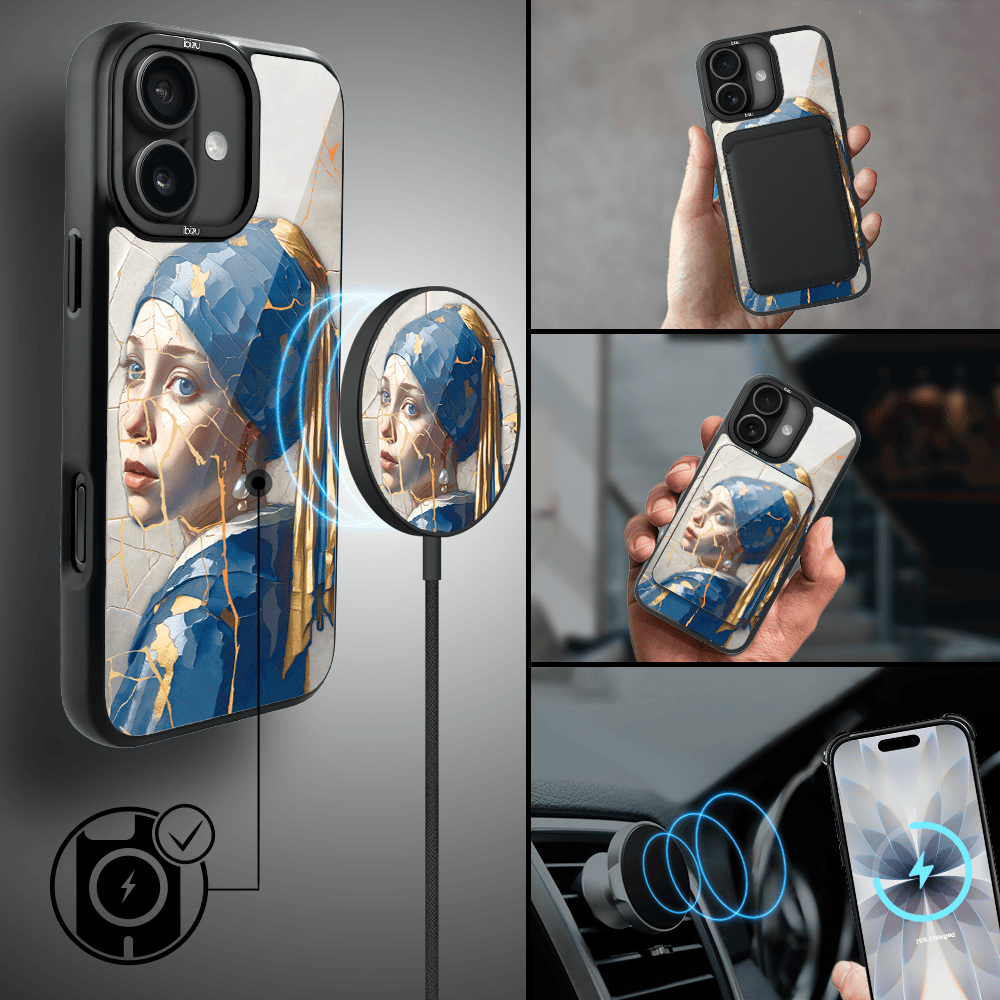 Etui do iPhone 17 IBIZU DropGuard Matt z MagSafe, Kintsugi Art, kobieta z perłą (3)