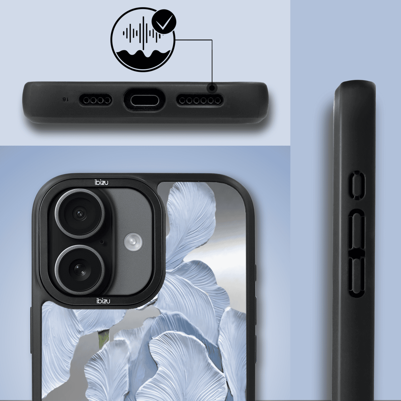 Etui do iPhone 17 IBIZU DropGuard Matt z MagSafe, Relief Garden, Błękitny Irys (1)