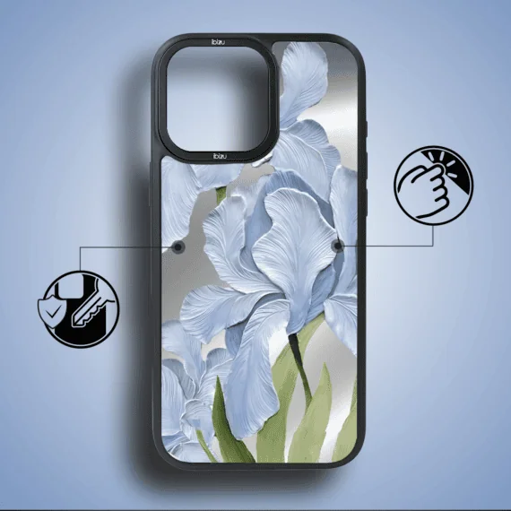 Etui do iPhone 17 IBIZU DropGuard Matt z MagSafe, Relief Garden, Błękitny Irys (5)