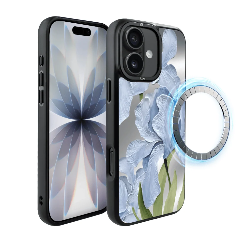 Etui do iPhone 17 IBIZU DropGuard Matt z MagSafe, Relief Garden, Błękitny Irys (6)