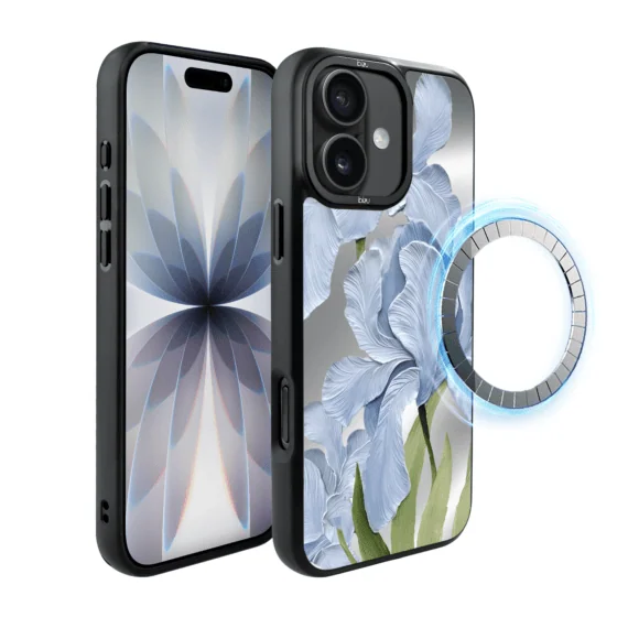Etui do iPhone 17 IBIZU DropGuard Matt z MagSafe, Relief Garden, Błękitny Irys (6)