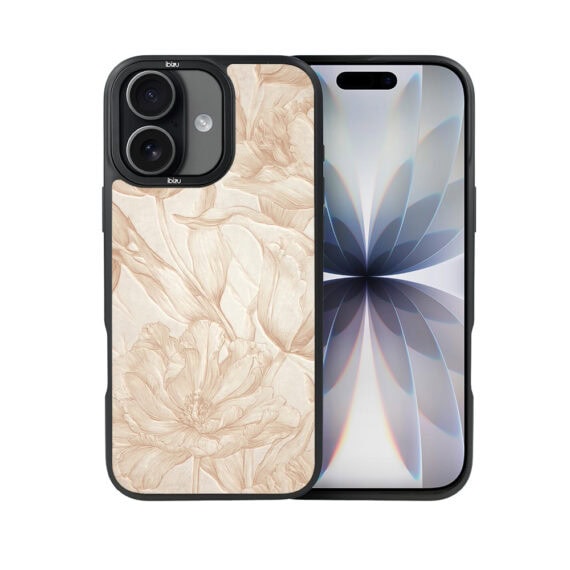 Etui do iPhone 17 IBIZU DropGuard Matt z MagSafe, Relief Garden, Botaniczny biskwit (2)
