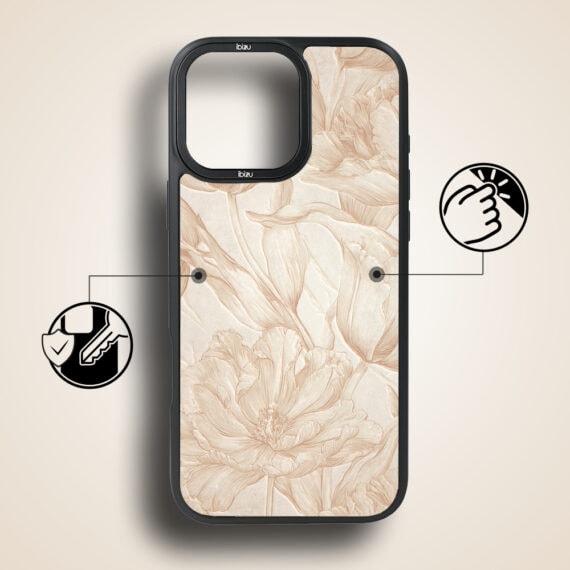 Etui do iPhone 17 IBIZU DropGuard Matt z MagSafe, Relief Garden, Botaniczny biskwit (4)
