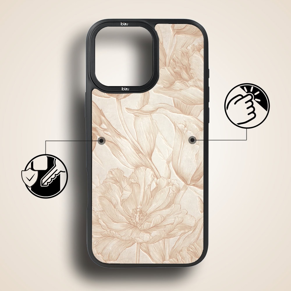 Etui do iPhone 17 IBIZU DropGuard Matt z MagSafe, Relief Garden, Botaniczny biskwit (4)