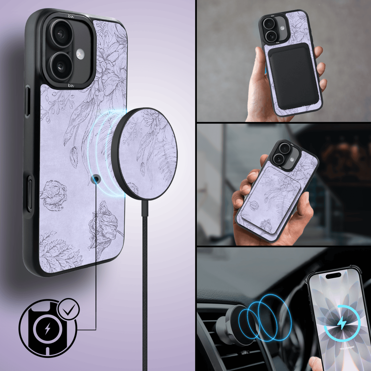 Etui do iPhone 17 IBIZU DropGuard Matt z MagSafe, Relief Garden, Kwiatowa płaskorzeźba (3)