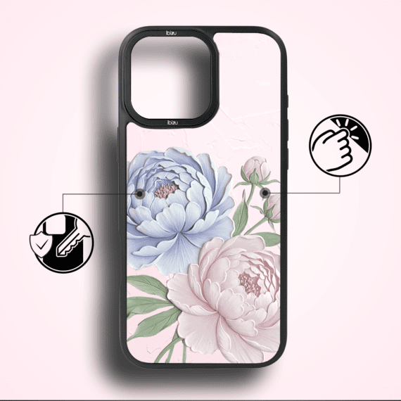 Etui do iPhone 17 IBIZU DropGuard Matt z MagSafe, Relief Garden, Piwoniowy róż (1)