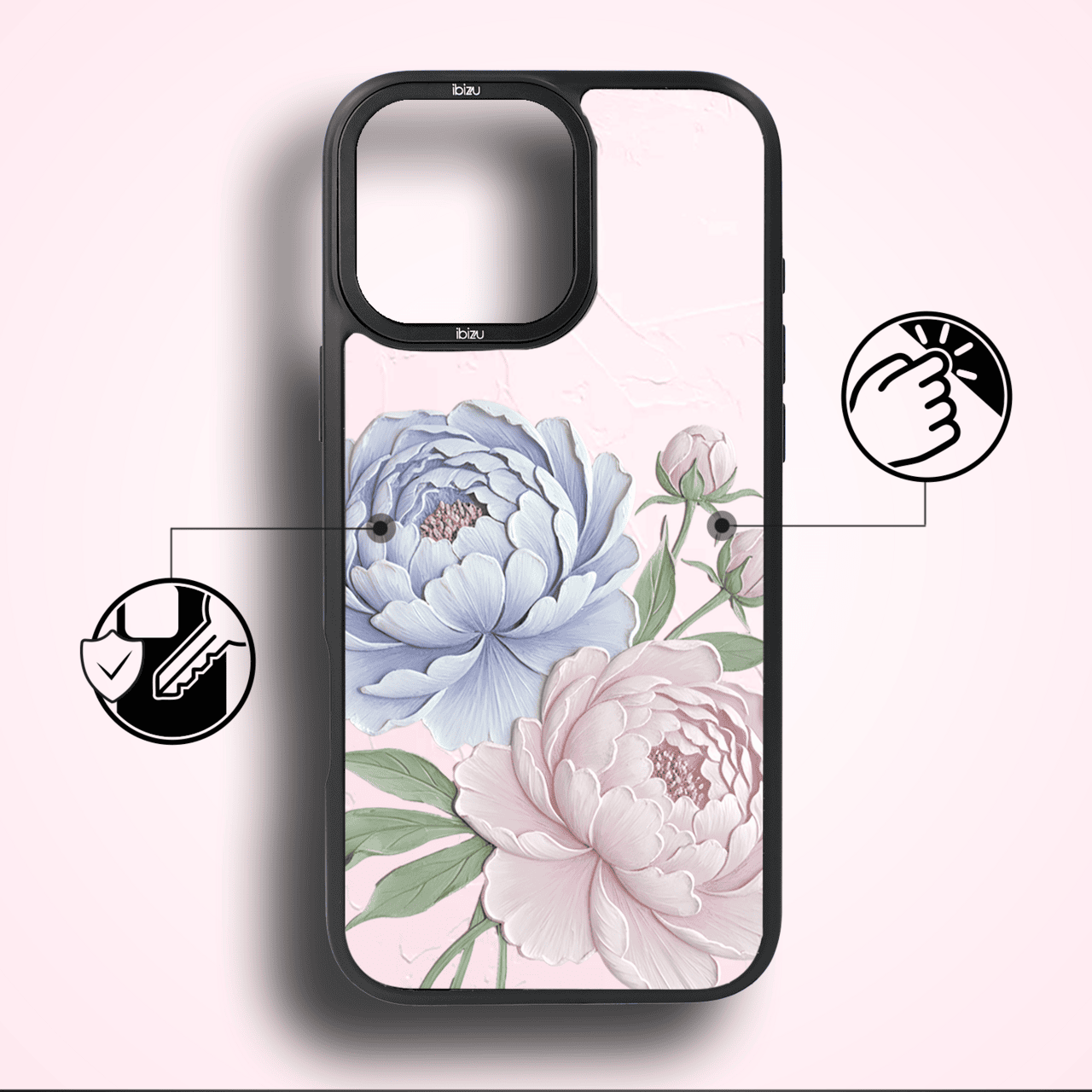Etui do iPhone 17 IBIZU DropGuard Matt z MagSafe, Relief Garden, Piwoniowy róż (1)