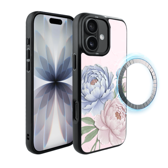 Etui do iPhone 17 IBIZU DropGuard Matt z MagSafe, Relief Garden, Piwoniowy róż (2)