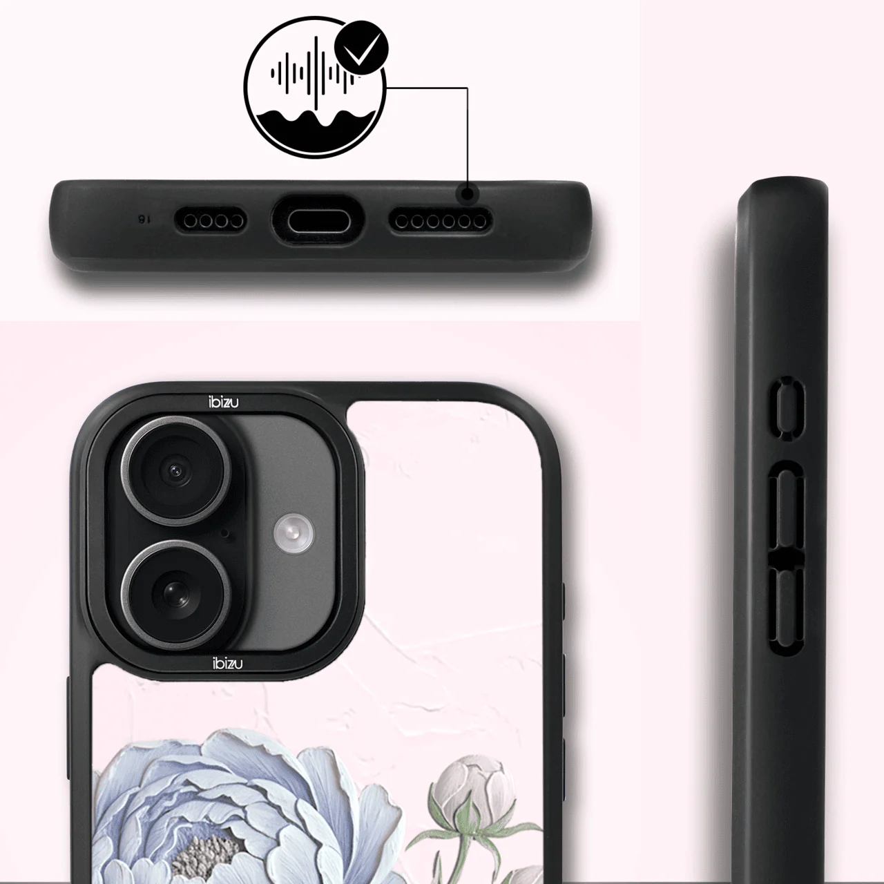 Etui do iPhone 17 IBIZU DropGuard Matt z MagSafe, Relief Garden, Piwoniowy róż (5)
